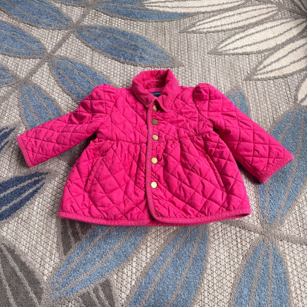 Ralph Lauren Toddler Girl Quilted Pink Barn Jacket Lined Embroidered Pony Sz 18M